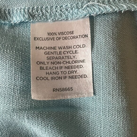 Aqua Blue Popover Tunic Top Split Neck Long Sleeve High Low Hem Rayon Size Small - Picture 7 of 8